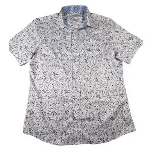 Nick Graham Shirt Mens Medium White Pink Everywhere Stretch Modern Fit Splatter‎